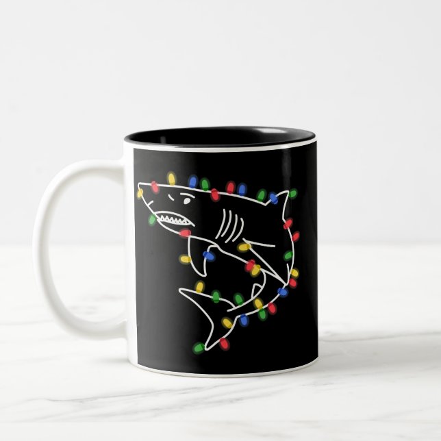 Sharks Lover Tree Christmas Xmas Pet Animal Shark  Zweifarbige Tasse (Links)