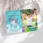 Sharktastic Shark Birthday Party Foto Dankeskarte<br><div class="desc">Spaß Hai Thema danke Ihnen Karte für die Geburtstagsparty eines Jungen. Ein niedlicher Hai trägt ein rot-weiß gestreiftes Party, das aus dem Wasser springt. Über dem Hai steht: "Danke, dass du meinen Tag zum Sharktastic gemacht hast." Passen Sie diese Vorlagenkarte an, indem Sie die Standard-Dankeschön-Nachricht ändern (wenn Sie möchten) und...</div>