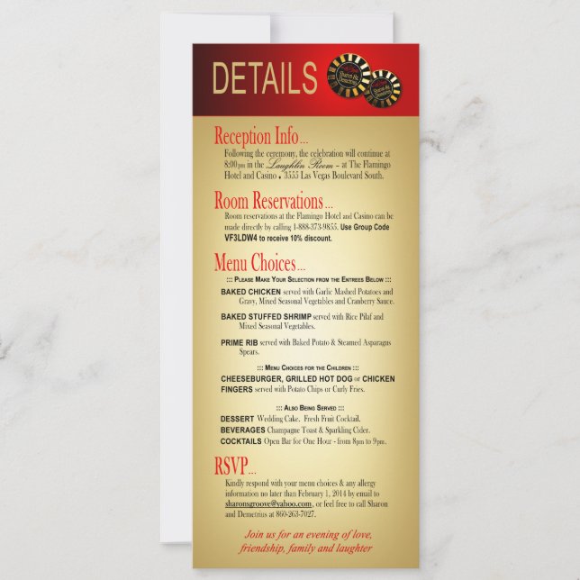 Sharon & Demetrius Details Las Vegas Deluxe Red Einladung (Vorderseite)
