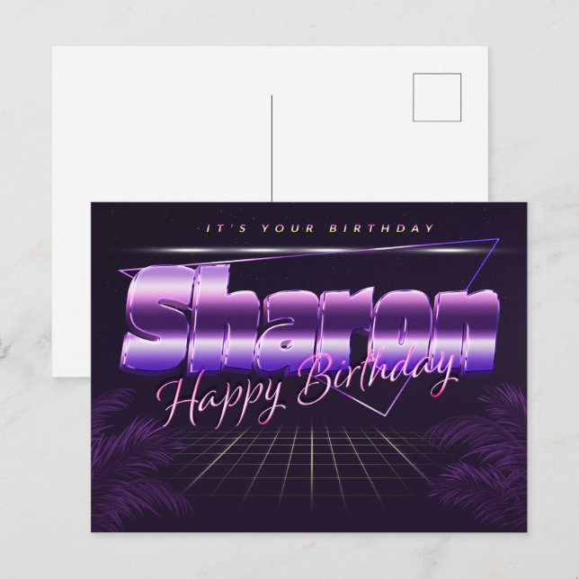Sharon Name Vorname lila Postkarte Geburtstag (Vorne/Hinten)