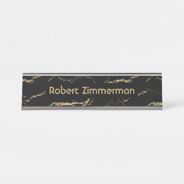 Sharp Black and Gold Marble Personal Schreibtischnamensplakette (Vorderseite )