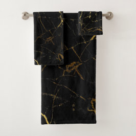 Sharp Black and Gold Marmor Badhandtuch Set