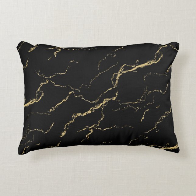 Sharp Black and Gold Marmor Dekokissen (Vorderseite)