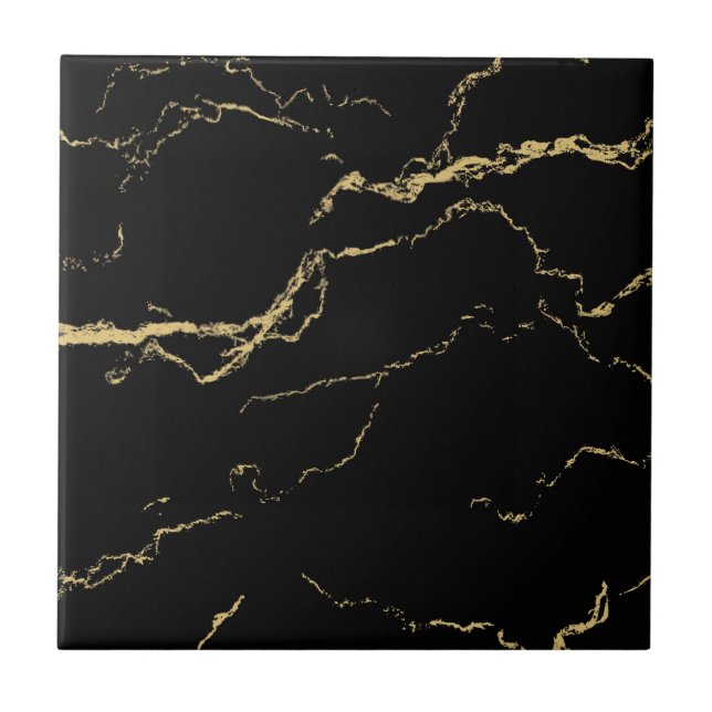 Sharp Black and Gold Marmor Fliese (Vorderseite)