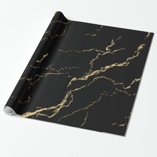 Sharp Black and Gold Marmor Geschenkpapier (Ungerollt)