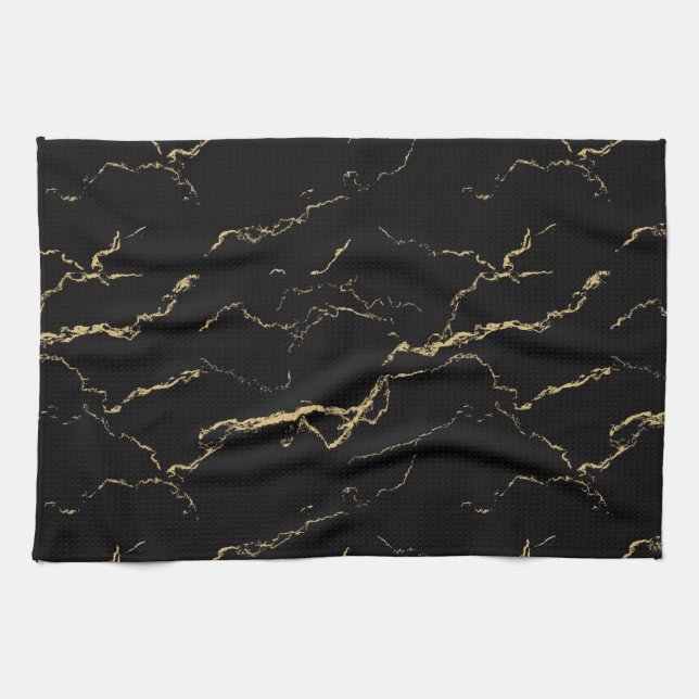 Sharp Black and Gold Marmor Geschirrtuch (Horizontal)