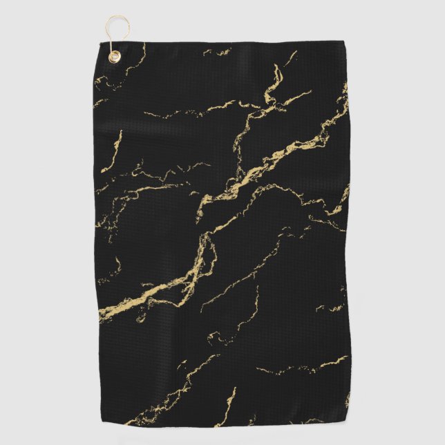 Sharp Black and Gold Marmor Golfhandtuch (Vorderseite)