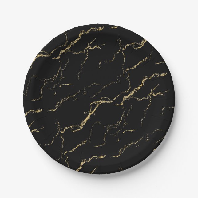 Sharp Black and Gold Marmor Pappteller (Vorderseite)
