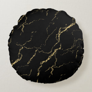 Sharp Black and Gold Marmor Rundes Kissen