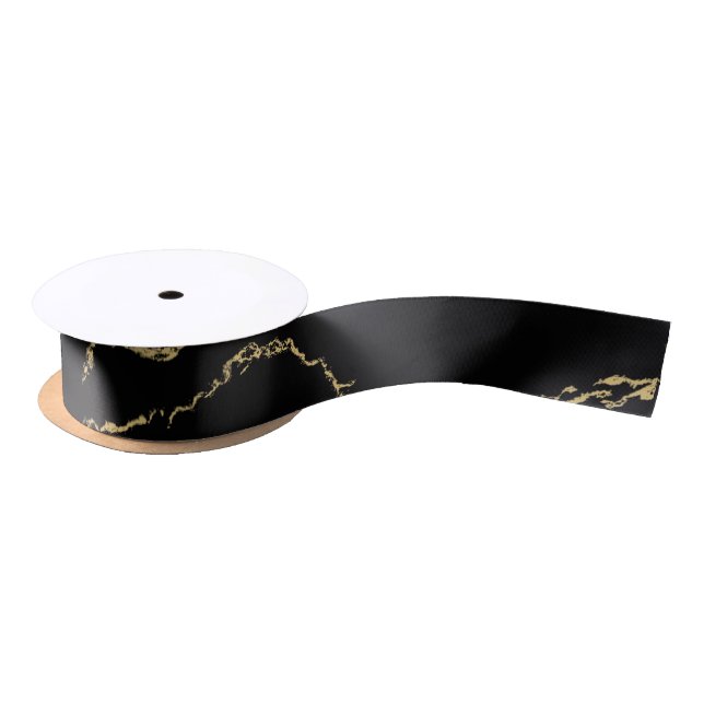 Sharp Black and Gold Marmor Satinband (Spule)