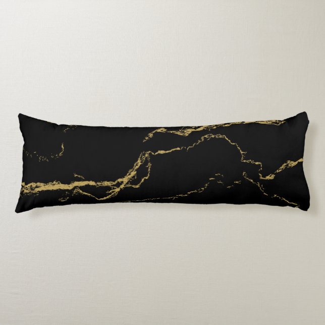 Sharp Black and Gold Marmor Seitenschläferkissen (Vorderseite)