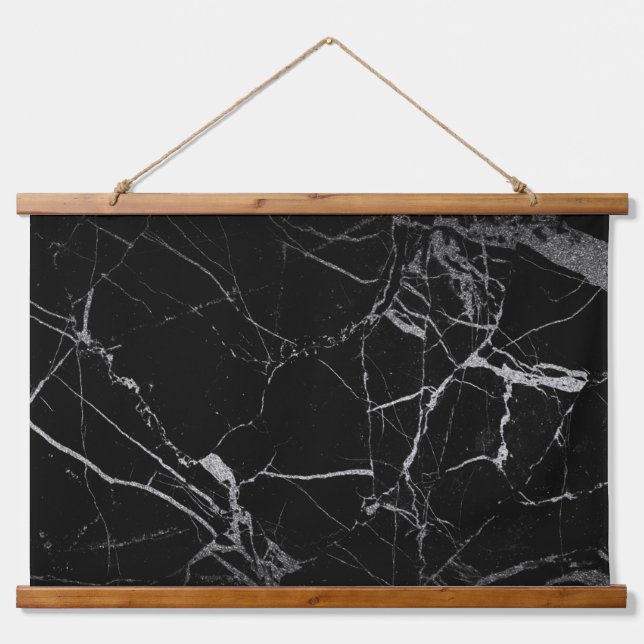 Sharp Black und Silver Marble Wandteppich Mit Holzrahmen (Vorne)