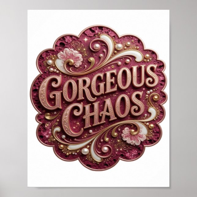 Sharp Gold GORGEOUS CHAOS 3D Text Kunst Poster (Vorne)