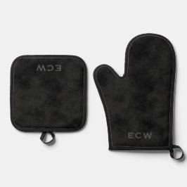 Sharp-Imitate gestanzt Schwarz-Pot-Holder Ofenhandschuh & Topflappen-Set