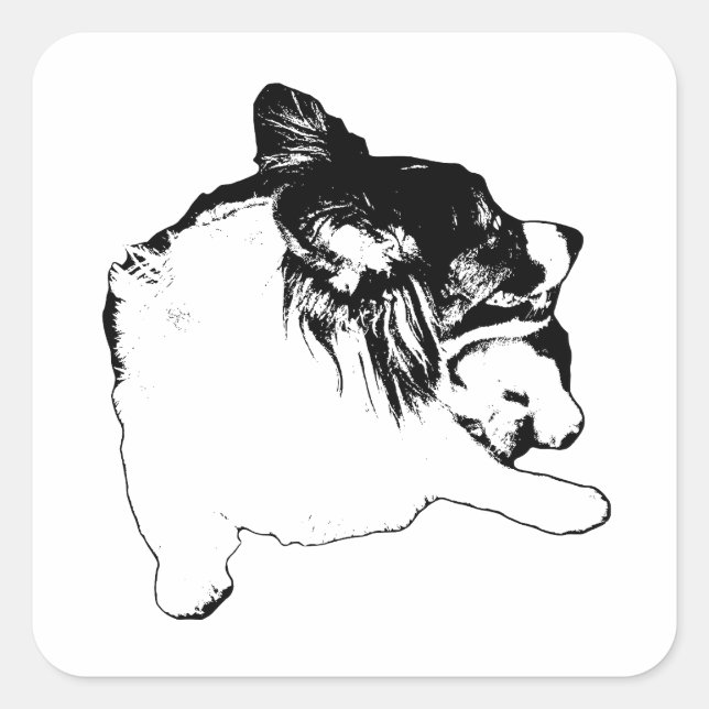Sharp-Line Corgi Quadratischer Aufkleber (Vorderseite)