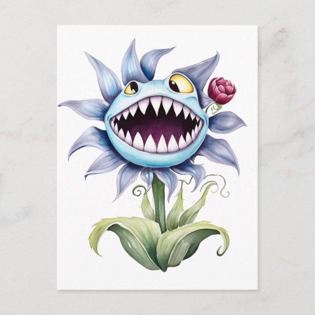 Sharp Teeth Monster Blume Postkarte (Vorderseite)