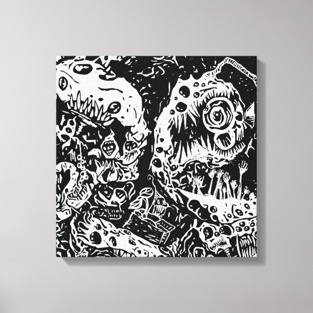 Sharp Teeth Nightmare, Schwarz und Weiß Leinwanddruck (Vorderseite)