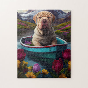 Sharpei auf einem Paddel: Ein landschaftliches Abe