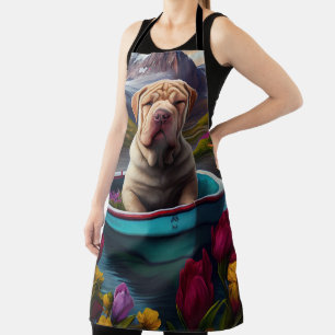 Sharpei auf einem Paddel: Ein landschaftliches Abe Schürze