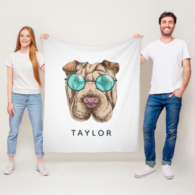 Sharpei in der Sonnenbrille | addieren Ihren Namen Fleecedecke (Beispiel)