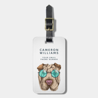 Sharpei in der Sonnenbrille | addieren Ihren Namen Gepäckanhänger