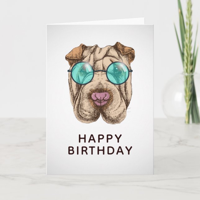 Sharpei in Sonnenbrille | Text hinzufügen Karte (Vorderseite)