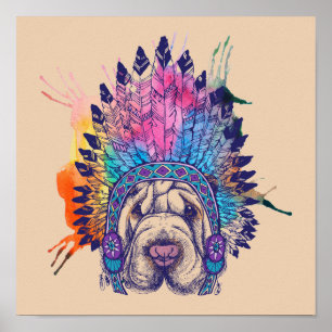 Sharpei Native Amerikanische Ureinwohner Chief Poster