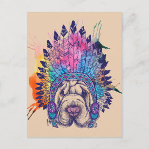 Sharpei Native Amerikanische Ureinwohner Chief Postkarte