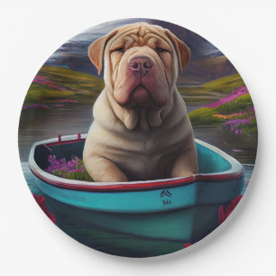 Sharpei on a Paddle: Ein Landschaftliches Abenteue Pappteller
