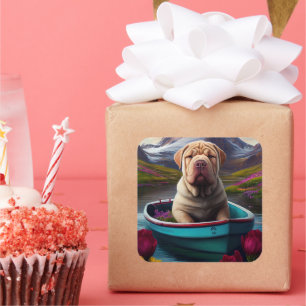 Sharpei on a Paddle: Ein Landschaftliches Abenteue Quadratischer Aufkleber