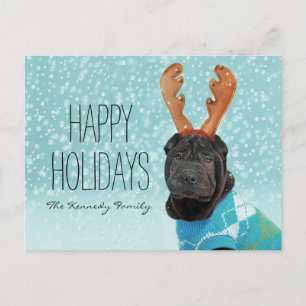 Sharpei Reindeer Feiertagspostkarte
