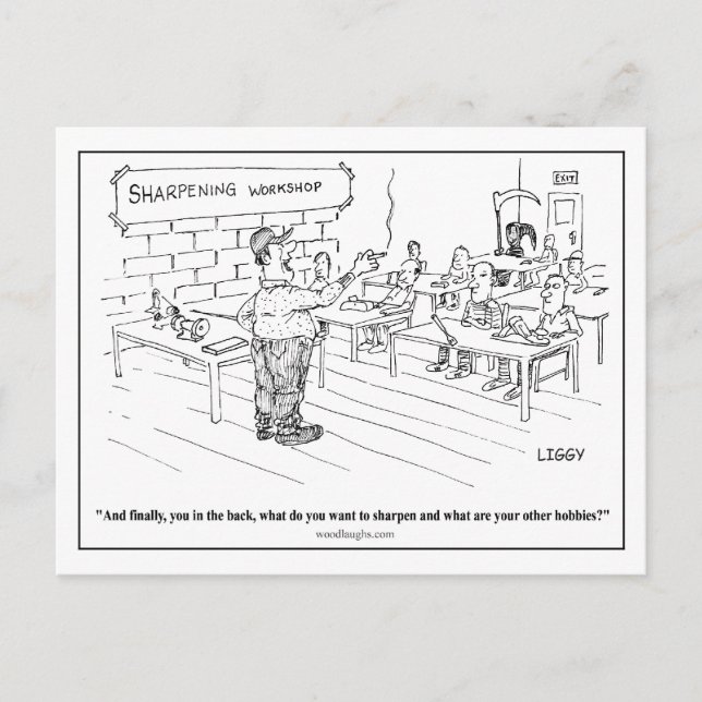 Sharpening Workshop Cartoon Postkarte (Vorderseite)