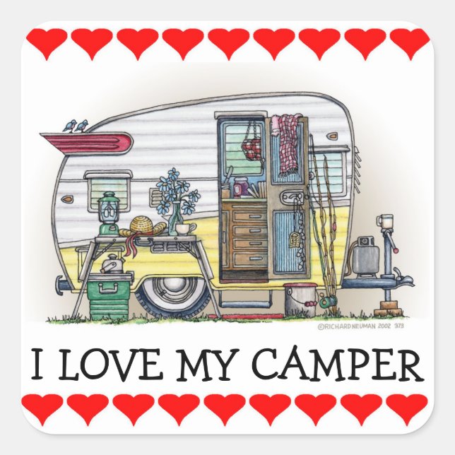 Shasta Camper Trailer Quadratischer Aufkleber (Vorderseite)