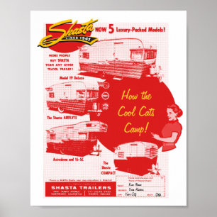Shasta Campings-coole Katzen - Vintage Anzeige Poster