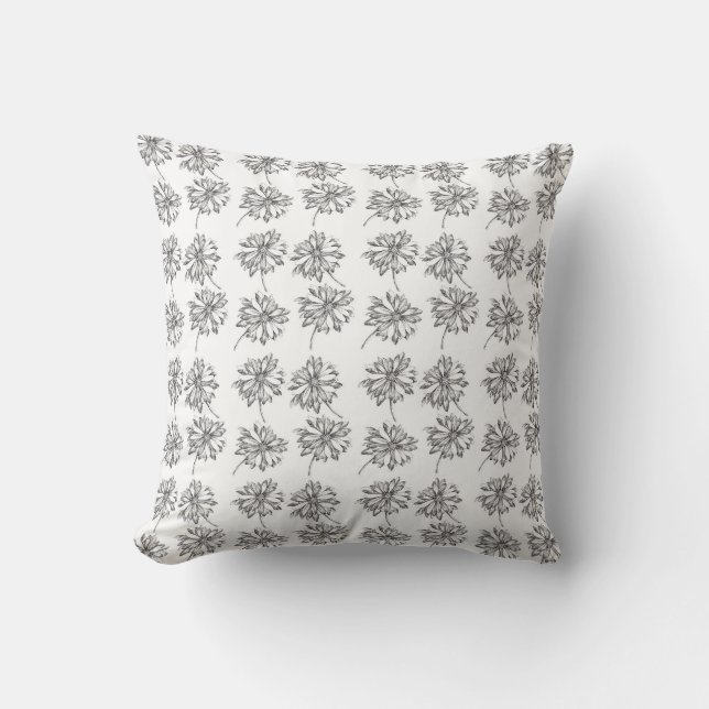 Shasta Daisy Black White Ink Dessin Coussin (Recto)