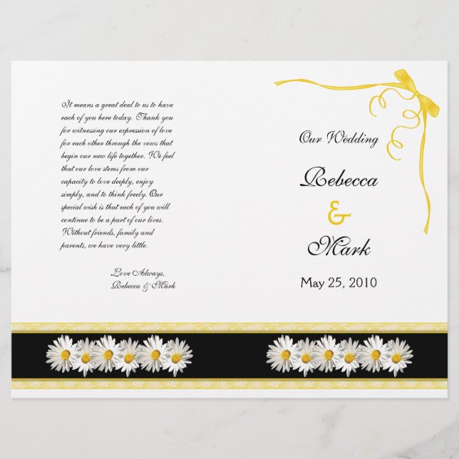 Shasta Daisy Floral Wedding Program (Vorderseite)