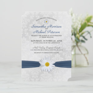 Shasta Daisy Navy Blue Ribbon Wedding Einladung