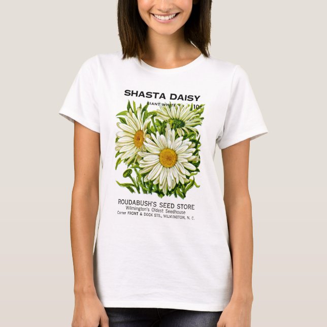 Shasta Daisy Vintag Seed Packet T-Shirt (Vorderseite)