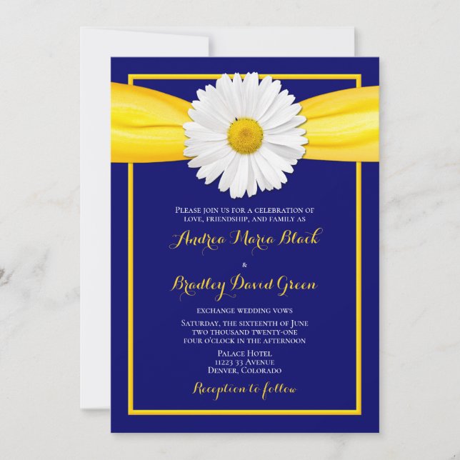 Shasta Daisy Yellow Ribbon Navy Einladung zur Hoch (Vorderseite)
