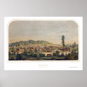 Shasta, panoramische Karte CAs - 1856 Poster