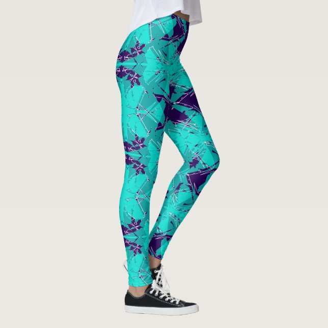 Shattered Aqua and Purple Kaleidoscope Leggings (Rechts)