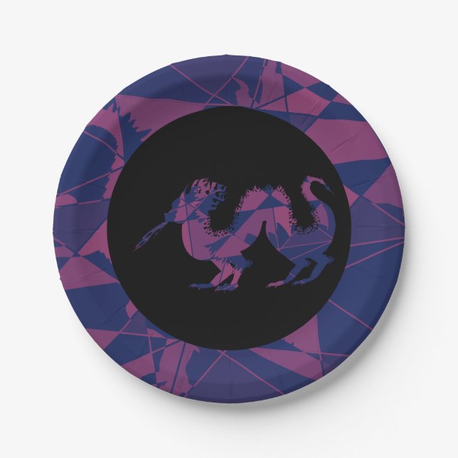 Shattered Blue Red Chinese dragon Pappteller (Vorderseite)