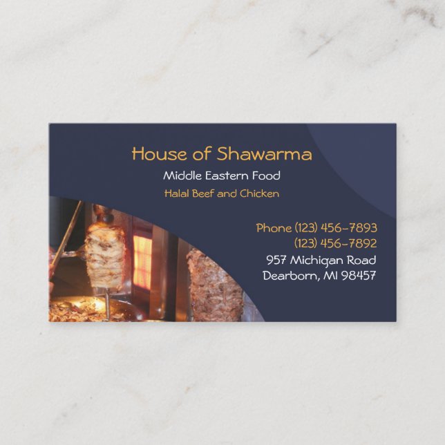 Shawarma Carte de visite du Moyen-Orient (Devant)