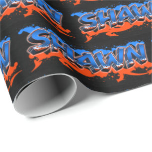 Shawn Vorname Name Graffiti blue orange Geschenkpapier