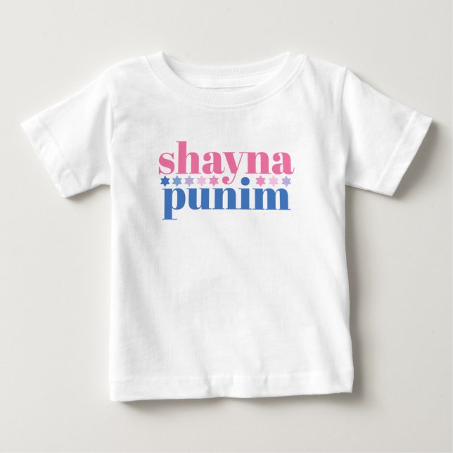 Shayna Punim Jewish Pink Blue Niedlich Slogan Baby T-shirt (Vorderseite)