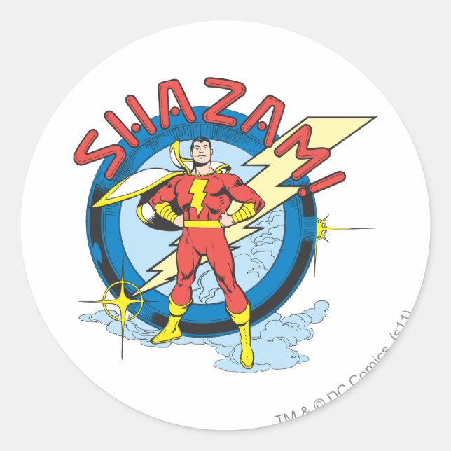 Shazam Runder Aufkleber (Vorderseite)