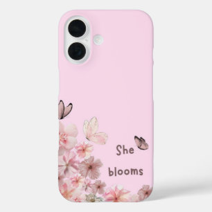 "She Blooms" Fleur Papillon étui téléphonique