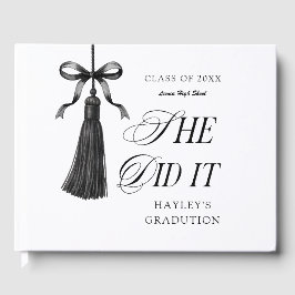 She Did It Black Bow Personalized Graduation Party Gästebuch