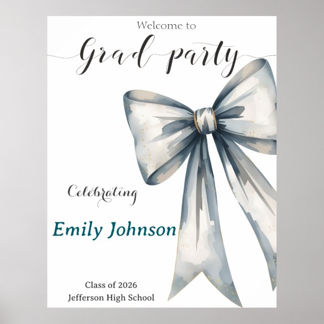 She did it Graduation invitation Photo Blue Bow  Poster (Vorne)