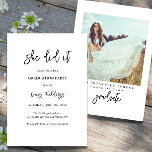 She Did It Graduation Photo Party Invitation Einladung